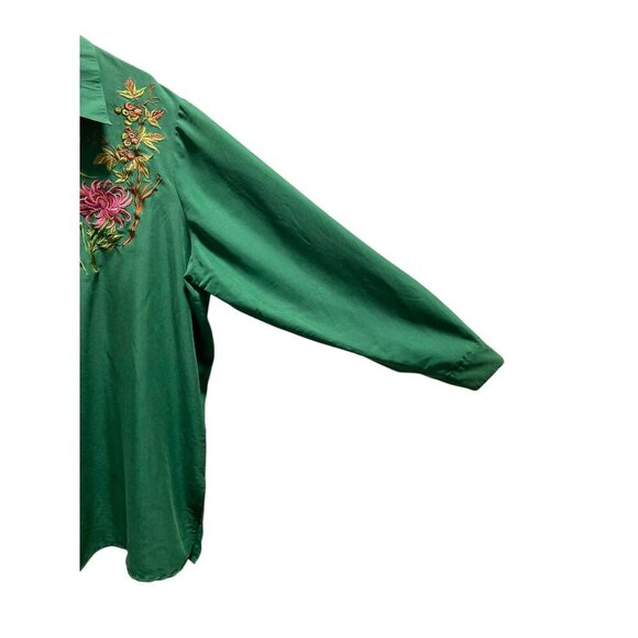 Bob Mackie Wearable Art Embroidered Vintage Button Down Blouse Green Size 1X - Picture 7 of 12